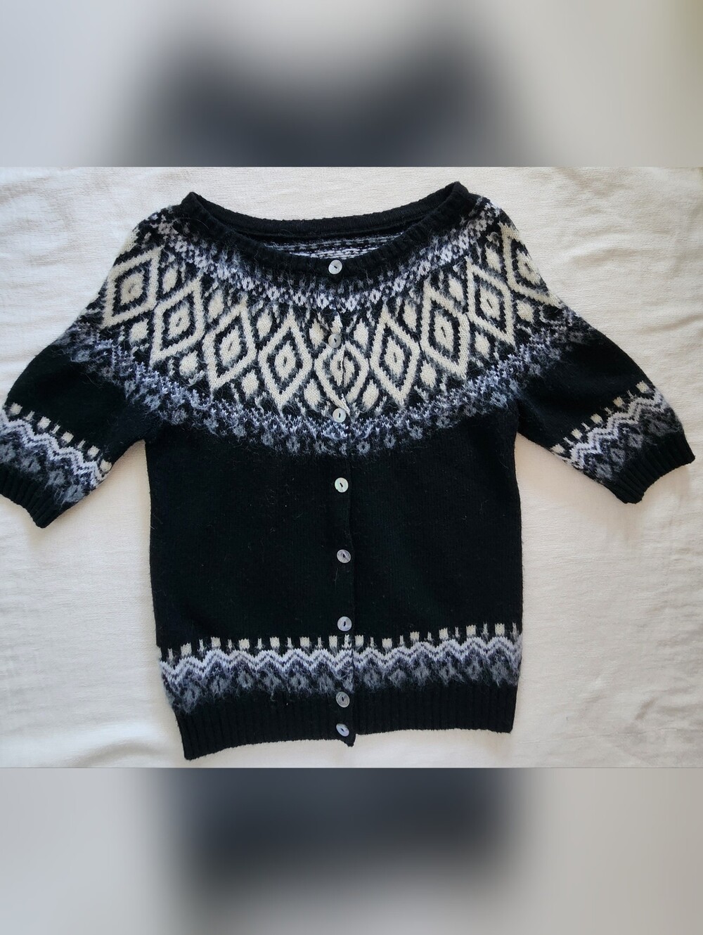 Benetton Wool Mohair Fair Isle Nordic Cardigan Sweater M